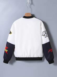 Tween Boy Jacket, Colorblock Print Design, Black Red White Combination, Fashion Casual Streetwear, Spring Autumn - White - View 2