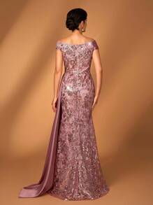 Serin Vestido elegante y de lujo con un solo hombro, bordado con lentejuelas, parches de encaje y volantes de satén, bajo de cola de pez, diseño de drapeado lateral, adecuado para bodas, fiestas, vacaciones, bailes de graduación, vestido de noche