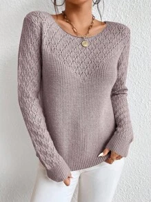RueChic Solid Pointelle Knit Sweater - Dusty Pink - View 3