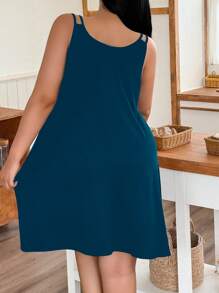 SHEIN 大码心形印花休闲无袖睡袍 - 藏蓝色 - 查看 2