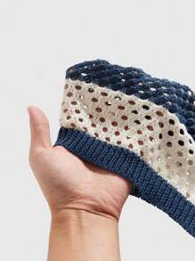 Prep 男士数字图案V领短袖镂空宽松针织条纹套头衫 - 藏蓝色 - 查看 6