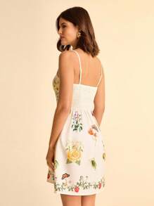 CAJUNI Boho tropische bloemenprint V-hals spaghettibandjesjurk voor dames voor vakantie