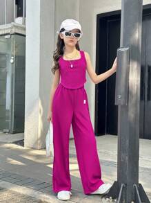 SHEIN 少女时尚甜心针织上衣，字母拼接针织裤