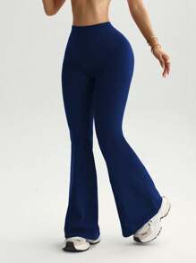 Dewbera Dewbera Women's V-Neck Flare Pants, Solid Color, Fashionable For - Navy Blue - View 4