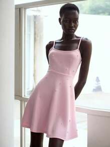 Lumivelle Women's Solid Color Mesh Ruffle A-Line Slip Dress - Pink - View 8
