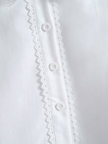 SHEIN Young Girl Casual Plain Peter Pan Collar Button-Up Shirt For Daily Wear Fall Winter - White - View 3