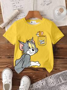 TOM & JERRY X SHEIN Young Boy Cartoon Graphic Crew Neck Short Sleeve T-Shirt - White - View 7