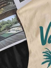 Manfinity Joysei Standard Size Men's Original Palm Tree & Pineapple Print Tank Top, Khaki Color, Summer Vibe, Suitable As Friend's Gift, Holiday - Khaki - View 4