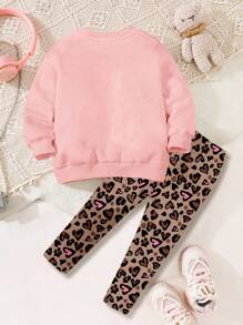 2pcs Girl Casual Crew Neck Long Sleeve Sweatshirt And Leggings Set, Suitable For Autumn And Winter - Multicolor - View 2
