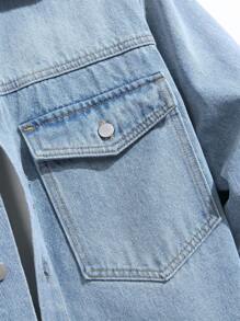 Manfinity Homme 秋季大码男士长袖单排扣口袋休闲牛仔夹克