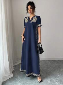 Rafferiza Vestido negro casual de vacaciones estampado para mujer, primavera/verano - Azul Marino - Ver 4