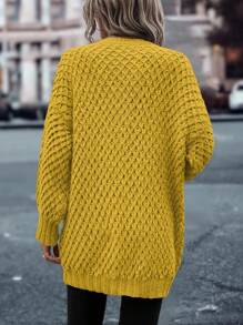 SHEIN LUNE Áo len chui đầu dệt kim cổ chữ V hở vai rộng rãi cho nữ mùa thu đông - Màu vàng - Xem 2