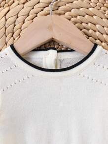 SHEIN Baby Girl Fashion Cute Versatile Ruffle Trim Knit Sweater Dress, Outerwear Fall Winter - Beige - View 6