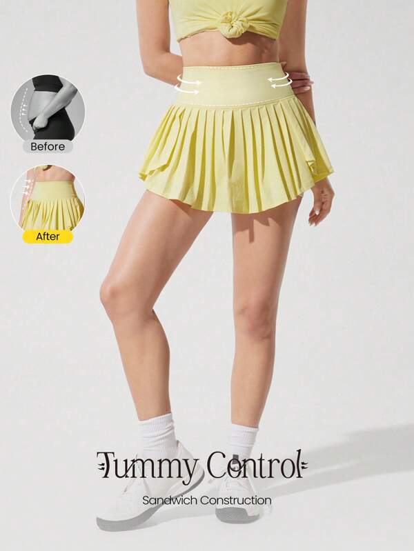 GLOWMODE Ace Flex Tummy Control Pleated Tennis Skirt With Built-In Shorts Side Pockets Tennis Golf Daily Spring Summer