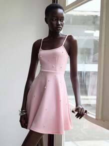 Lumivelle Women's Solid Color Mesh Ruffle A-Line Slip Dress - Pink - View 3