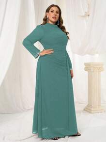 Coutiva Rochie de seară luxoasă, mărime plus, rochie de bal cu paiete și manșete cu perle, rochie elegantă de înaltă calitate pentru doamne nobile