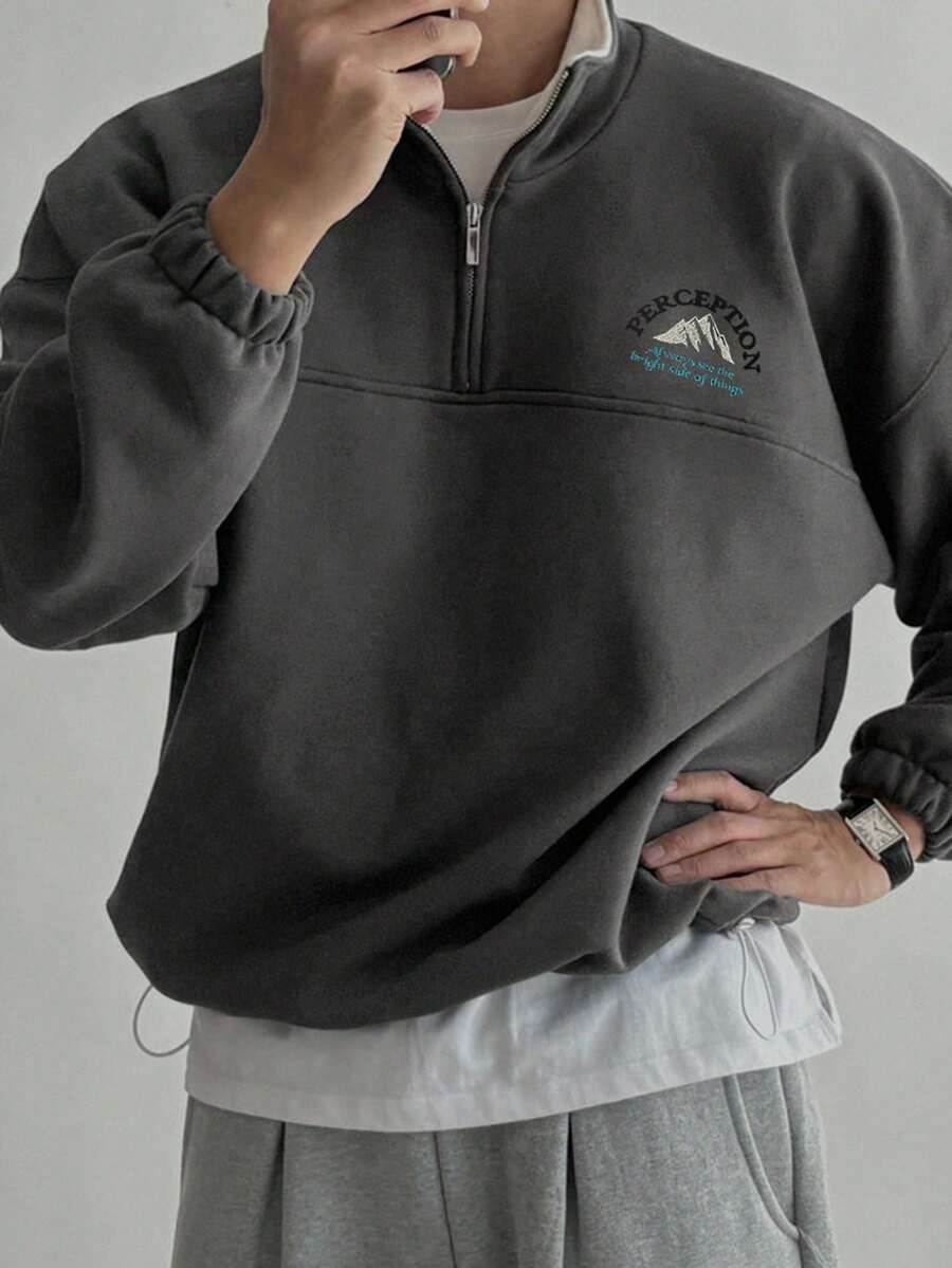 DAZY Men's Letter Print Contrast Color Collar Pullover Sweatshirt, Autumn