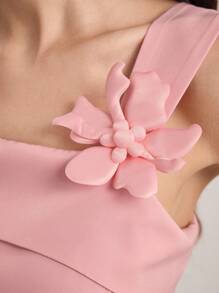 Modelyn 女式 3D 花朵装饰中长连衣裙，撞色材质贴片 A 字连衣裙，粉色连衣裙，女士夏季优雅连衣裙，玫瑰连衣裙，百褶连衣裙，女士时尚休闲秋季服装，可爱复古朴素女士服装，返校学校服装，返校连衣裙，女士教师服装 - 粉色 - 查看 7