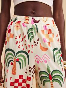 Travachic Vacation Printed Loose Wide Leg Women's Pants Printed Pants Wide Leg Pants Boho Pants Tropical Print Pants Summer Pants Vacation Pants Autumn Winter Summer Spring Beautiful Pants