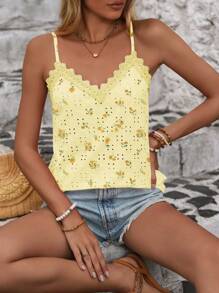 Chiquease Women's Elegant Hollow-Out Embroidery Jacquard Jacquard Lace Patchwork Camisole
