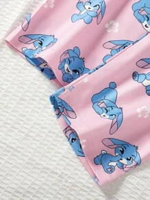 Tween Girl' Stylish Print V-Neck Fireproof Fabric Sweet Pink & Blue Graphic Short Sleeve Top & Pants Home Outfit Cute Pj Sets Young Girl Summer Outfits