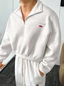 ESTAVOR 男士休闲灰色针织长袖套头衫，适合秋冬 - 白色 - 查看 3