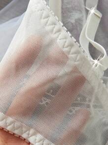 SHEIN 性感系列刺绣聚拢拼接女士文胸 - 白色 - 查看 6
