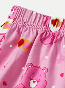 SHEIN X Care Bears 青少年女孩 2 件套粉色熊和星星印花针织短袖 T 恤和全身印花短裤睡衣套装，适合夏季 - 粉色 - 查看 5