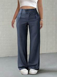 Calvaya Plus Size Women Casual Versatile Striped High Waist Loose Drape Wide Leg Pants