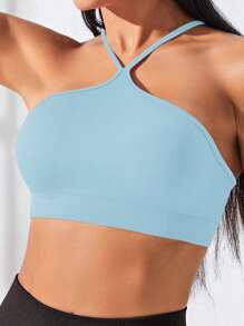 SHEIN Sports 女士夏季纯色时尚露背运动吊带背心 - 草綠色 - 查看 5
