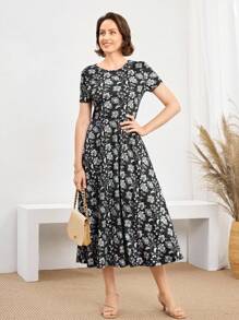 Miaspire Paisley Print Women's Mid-Length Vacation Dress, Summer Mothers Day Outfit Gift For Mom,Fall Women Clothes,Vintage Clothes Women,Old Money Style Women,Teacher Outfits For Women,Airport Outfit Women Women Midi Dress Casual Long Dress Summer Dress Floral Midi Dress Black Floral Dress,Country Outfits Women,Flowy Dress