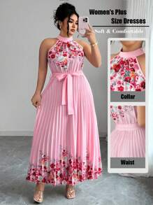 Elenzga Váy nghỉ hè thanh lịch dành cho quý cô ngoại cỡ - Hồng - Xem 1
