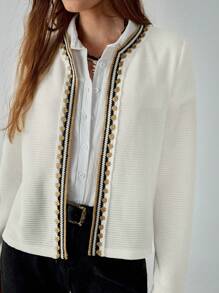 Chiquease Women's Elegant Lace Patchwork Off-White Cardigan,Bohemian Casual Lightweight Autumn Jacket,Office Wear Crochet Trim Fall Cloth For Leisure - Apricot - View 6
