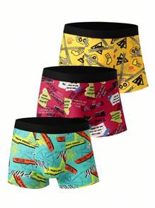 3条装彩色涂鸦花卉图案男士内裤 - 彩色 - 查看 3