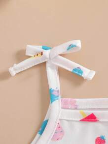 3pcs/Set Baby Girl Sweet Ice Cream Embroidered Strap Dress Set, Summer - Multicolor - View 6