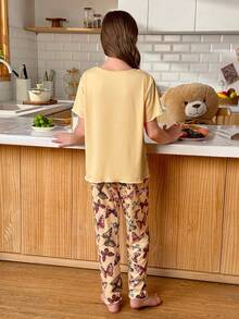 SHEIN 女童蝴蝶印花短袖睡衣套装 - 彩色 - 查看 3