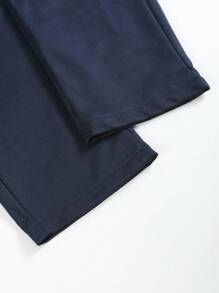 Manfinity Homme 男士休闲纯色紧身裤男士修身裤修身慢跑裤男士深蓝色裤子男士海军蓝裤子男士海军蓝长裤，秋季 - 藏蓝色 - 查看 3