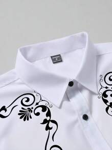 Manfinity Nomadique Camicia casual a maniche lunghe con stampa floreale monopetto in stile western per uomo, camicia western, camicia da cowboy, camicia da uomo western, camicia da rodeo per uomo, camicia da cowboy, camicia da uomo western, camicia bianca da uomo con grafica, autunnale