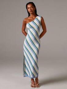 Athîral Women's Striped Sleeveless Side-Slit Hem Fashion Knitted Dress,Fall Women Dress,Holiday Beach Dress,Fall Outfits - Multicolor - View 1