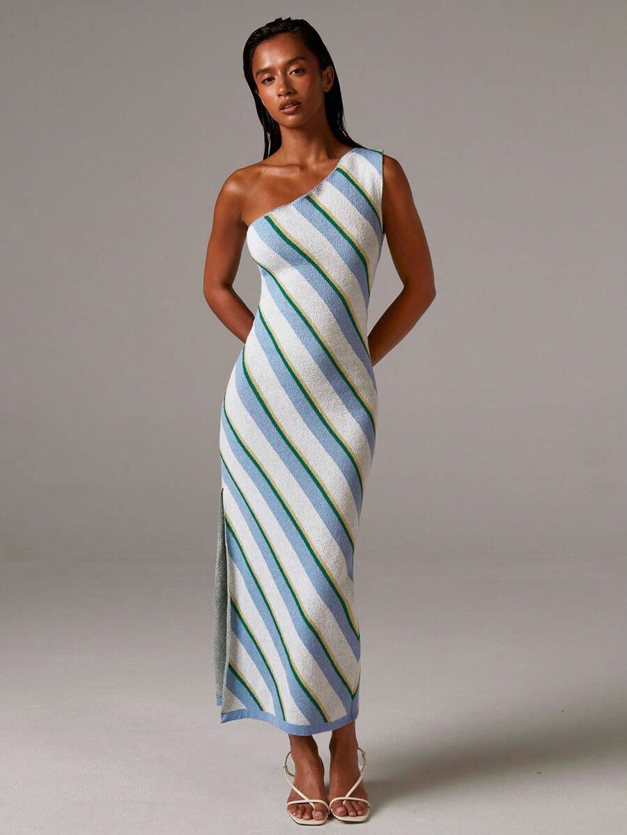 Athîral Women's Striped Sleeveless Side-Slit Hem Fashion Knitted Dress,Fall Women Dress,Holiday Beach Dress,Fall Outfits - Multicolor - View 1