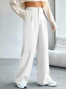 SHEIN EZwear Pantalones de traje de cintura alta y pierna ancha de color negro para otoño/invierno - Blanco - Ver 3