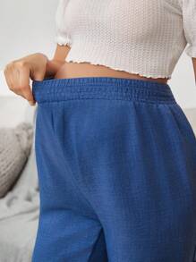 SHEIN Pantalones holgados de cintura elástica de unicolor para uso diario, casuales y a juego para mujeres embarazadas - Azul - Ver 6