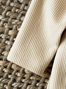 SHEIN 女婴0-3岁春夏休闲日常蝴蝶结条纹针织吊带背心+短裤两件套 - 卡其色 - 查看 6