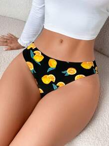 SHEIN Lemon Print Sexy Black Thong Panties, Suitable For Dates Cute Underwear Cute Panties For Women Cartoon Underwear For Women Lemon Print Panties Fruit Print Underwear - Multicolor - View 2