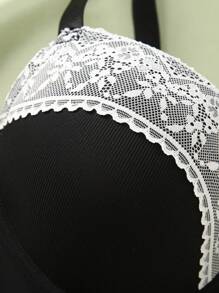 SHEIN Set de 2 sostenes push up con aros y encaje para mujer de tallas grandes - Blanco y Negro - Ver 6