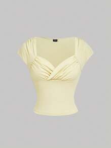 SHEIN MOD 女式方领褶饰修身吊带背心，黄色 - 黃色 - 查看 1