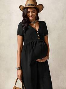 Boho Mama 孕妇夏季休闲纯色短袖连体裤