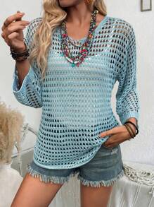 EMERY ROSE Suéter holgado de cuello en V con estampado floral de moda y estilo, suéter de punto de estilo blogger para otoño e invierno