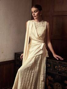 ZEYLAH CONTRAST LACE KNOT DRESS - Apricot - View 4