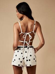 MISSGUIDED 夏季节日牛仔布 Bralette 短款上衣复古高腰波尔卡圆点印花紧身胸衣派对俱乐部音乐会可调节肩带 - 黑與白 - 查看 2